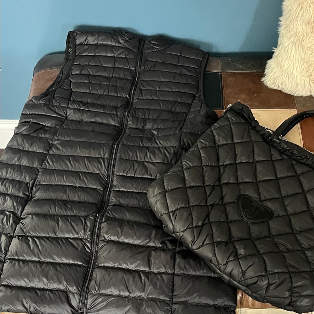 Black Quilted Vest and Tote Set